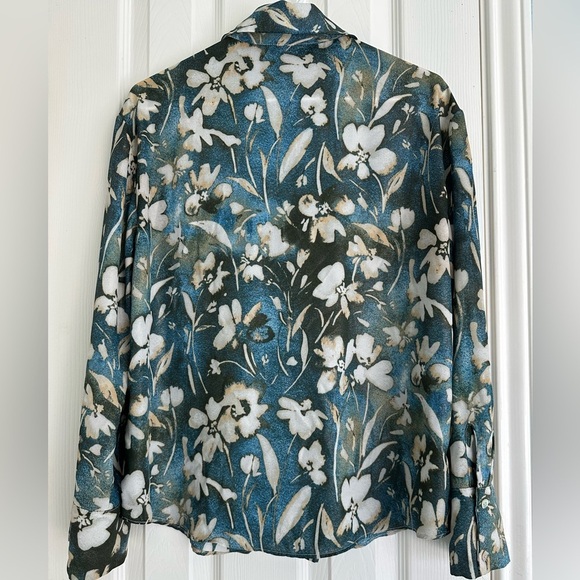 ZARA Blouse WITH LAMINATION AND PRINT SIZE M BLUE/Golden Floral Hawaiian - Picture 2 of 4
